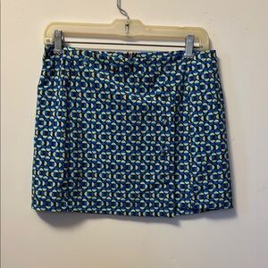 Urban Outfitters blue/green/brown wrap around look mini skirt button trim size M